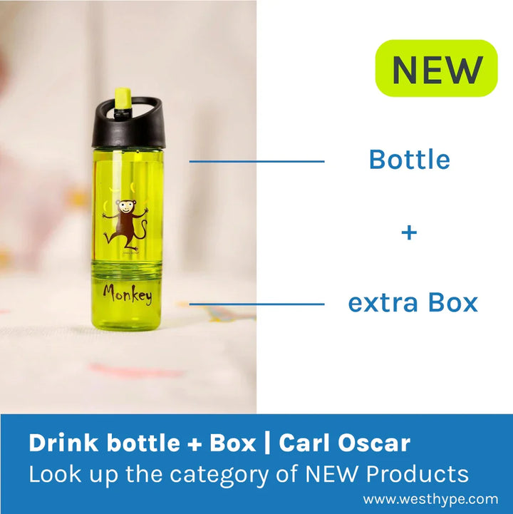 Grüne Trinkflasche mit Affenmotiv, Carl Oscar, neu, inklusive extra Box, Kinderflasche