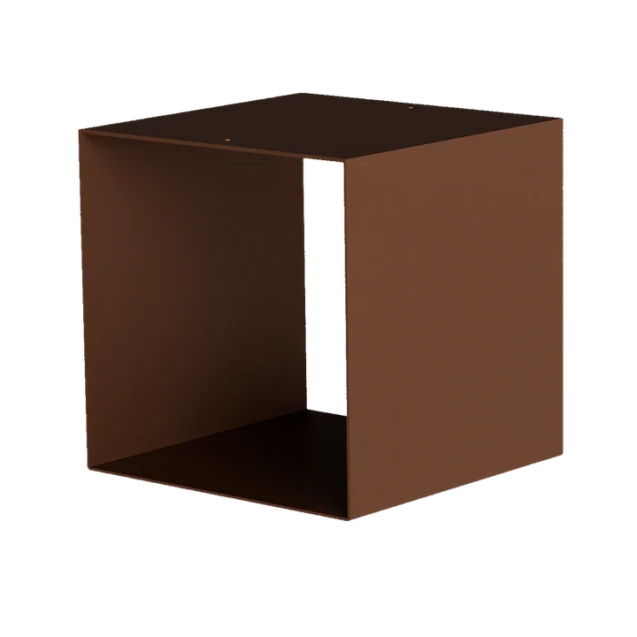 Brauner minimalistischer Metallwürfel Beistelltisch, offenes Kubus-Design