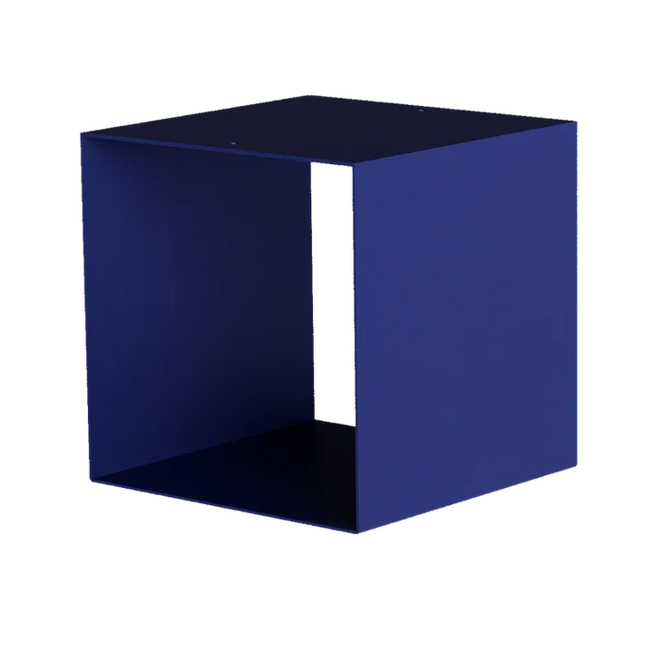 Moderner, navyblauer Würfel-Regalwürfel aus Metall, minimalistisches Design