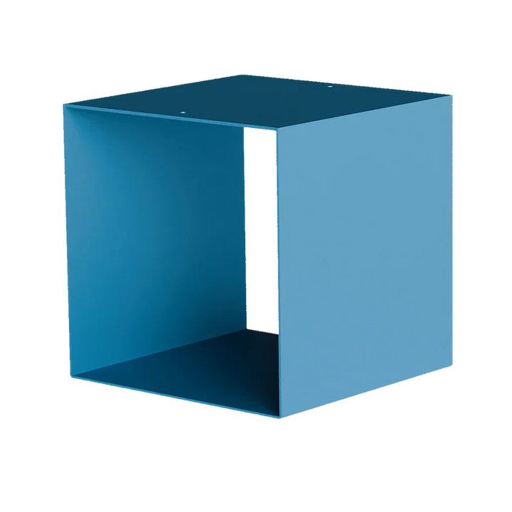 Modernes, offenes, würfelförmiges Regal in Blau, minimalistisches Design, Metallmöbel