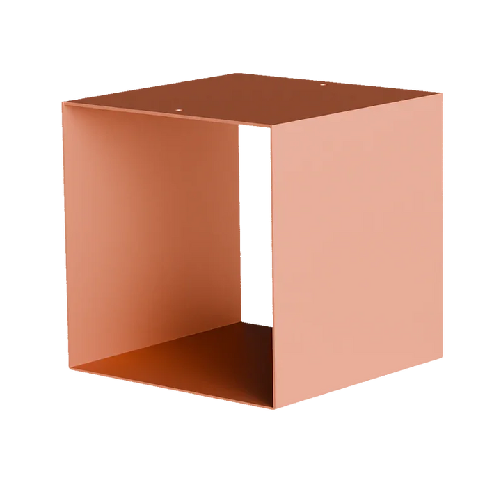 KETT Metallschrank offen in pfirsichfarbenem Design, minimalistischer Würfel