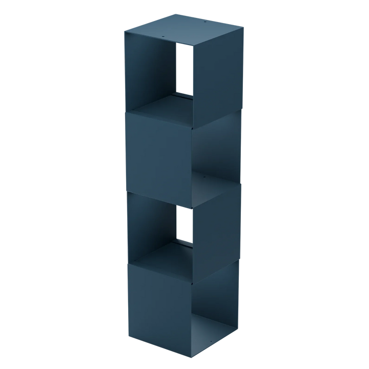 Modernes, blaues, offenes Regal KETT Set Ocean aus Metall mit drei Fächern.