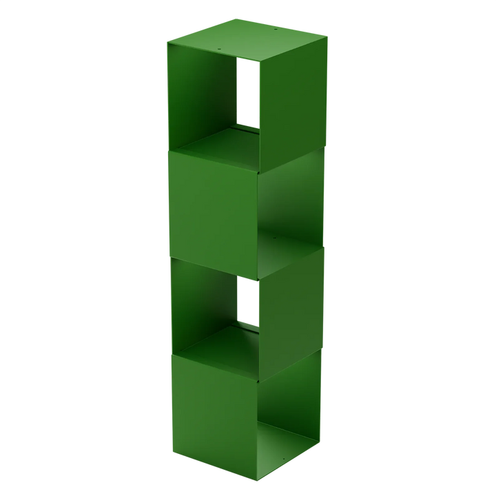 Grünes, modulares Metallregal KETT-set, minimalistisches Design, freistehend