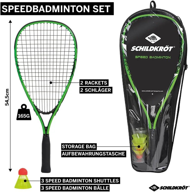 Schildkröt Speed Badminton Set mit 2 grünen Schlägern, 3 Bällen und Tragetasche
