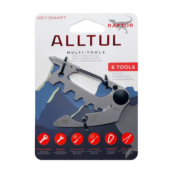 KeySmart Alltul Raptor Multitool mit 6 Funktionen im Blister, silbernes Werkzeug