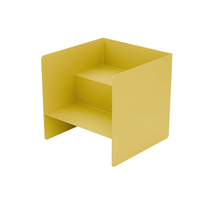Gelber Buchständer aus Metall mit Stufen, minimalistisches Design, Organizer für Schreibtisch