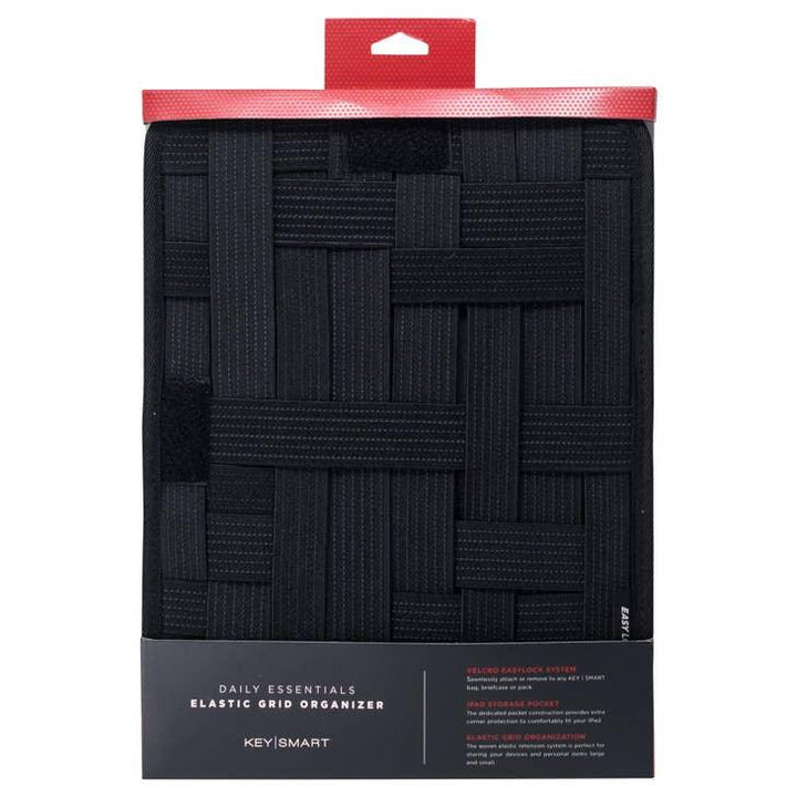 KeySmart Daily Essentials elastischer Grid Organizer, schwarz, verpackt, ideal für Kabelmanagement