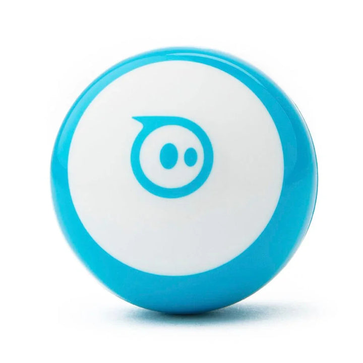 Sphero Mini Roboter Ball weiß-blau mit Logo, Lernspielzeug auf weißem Hintergrund