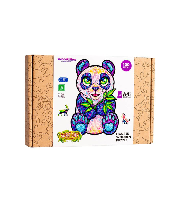 Bunte Panda-Holzpuzzle Box, 100 Teile, A4 Größe, für Kinder und Erwachsene, Geschenkidee