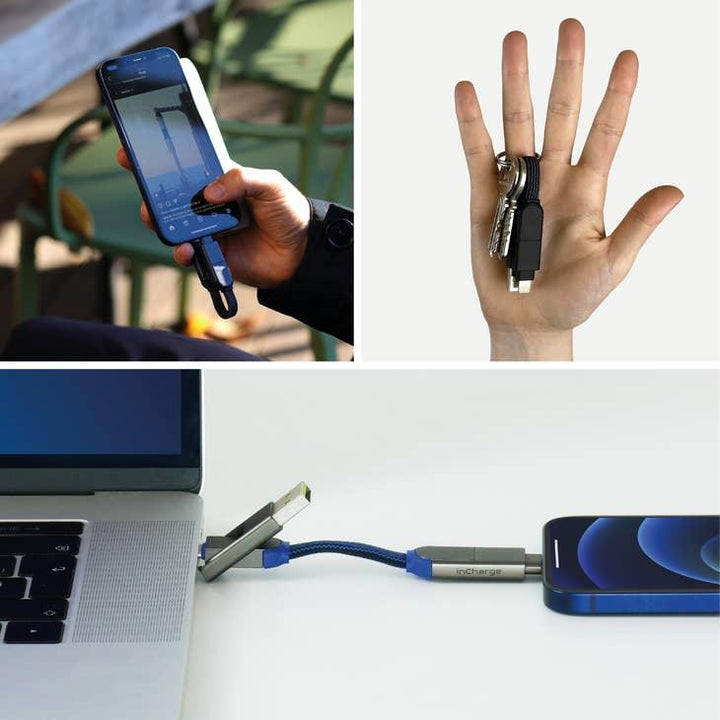 Schlüsselanhänger Kabel als kompaktes Lade- und Datenkabel für Handy und Laptop, tragbar.
