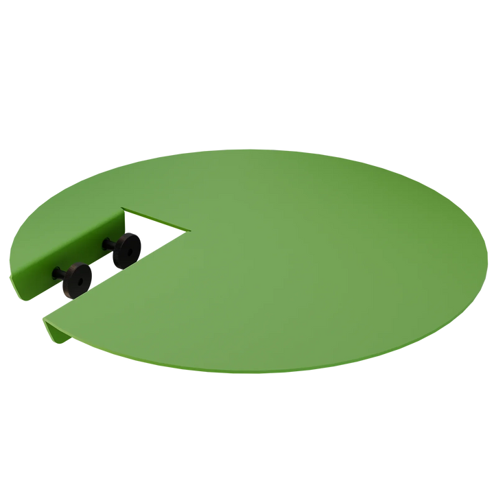 Grüne runde Tischverlängerung mit Aussparung und Befestigungsschrauben, Tab L Spring