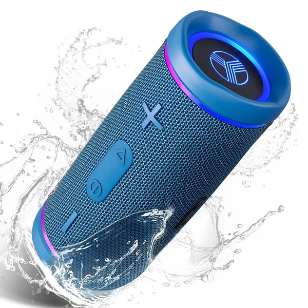 Blauer TREBLAB HD77 Bluetooth-Lautsprecher, wasserdicht, spritzt Wasser, Outdoor-Design