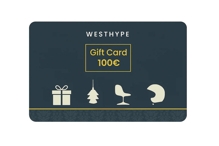 WESTHYPE Geschenkkarte 100€, dunkelblau, Geschenk, Stuhl, Baum, Helm Symbole